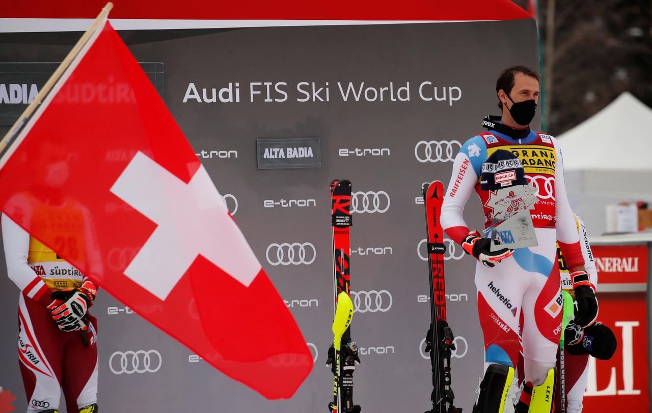 À Alta Badia, Ramon Zenhäusern est monté pour la 4e fois sur la plus haute marche d'un podium de Coupe de monde. [REUTERS - Alessandro Garofalo - Reuters]