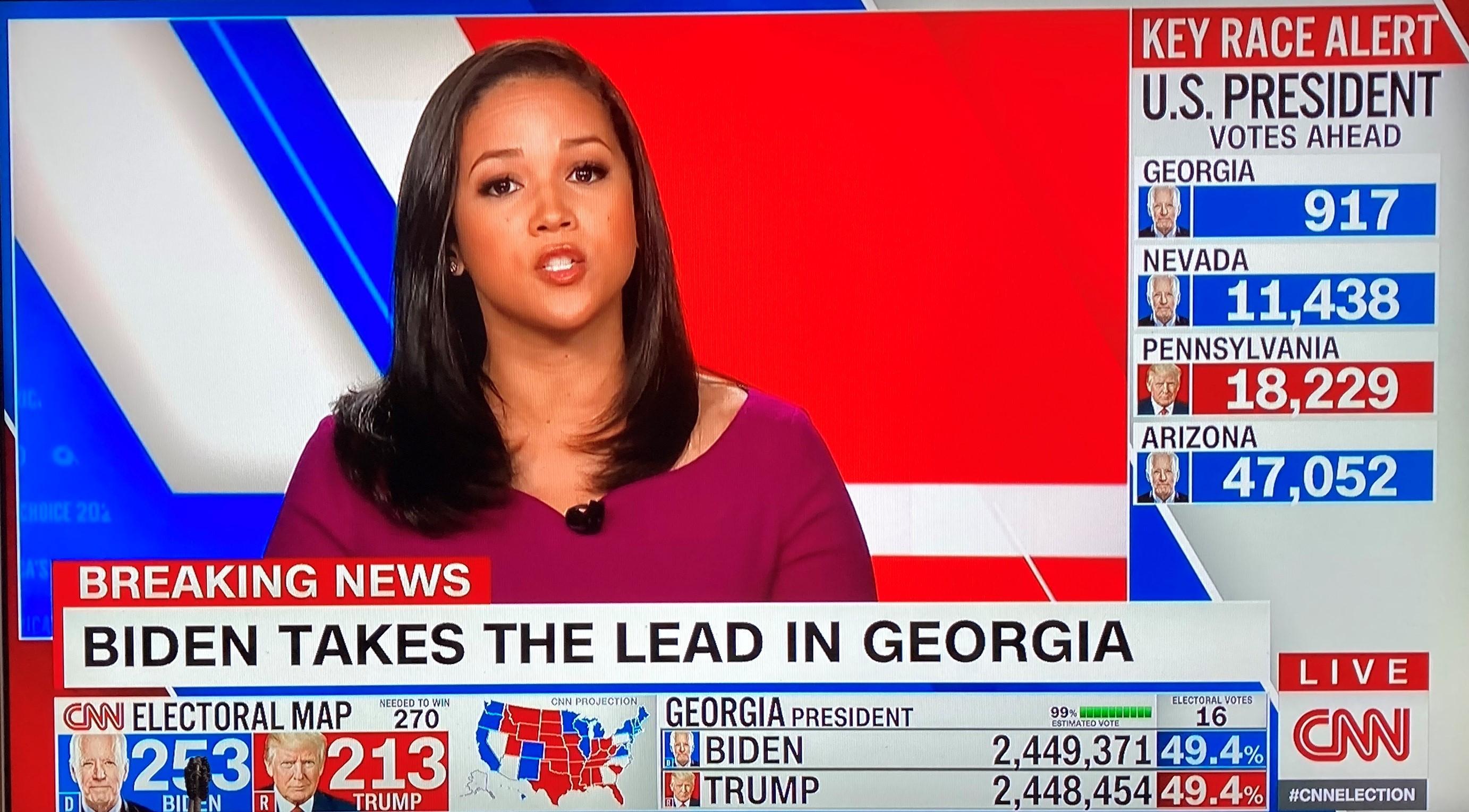 Joe Biden mène en Géorgie: il possède désormais 917 voix de plus que Donald Trump. [CNN - Capture d'écran]
