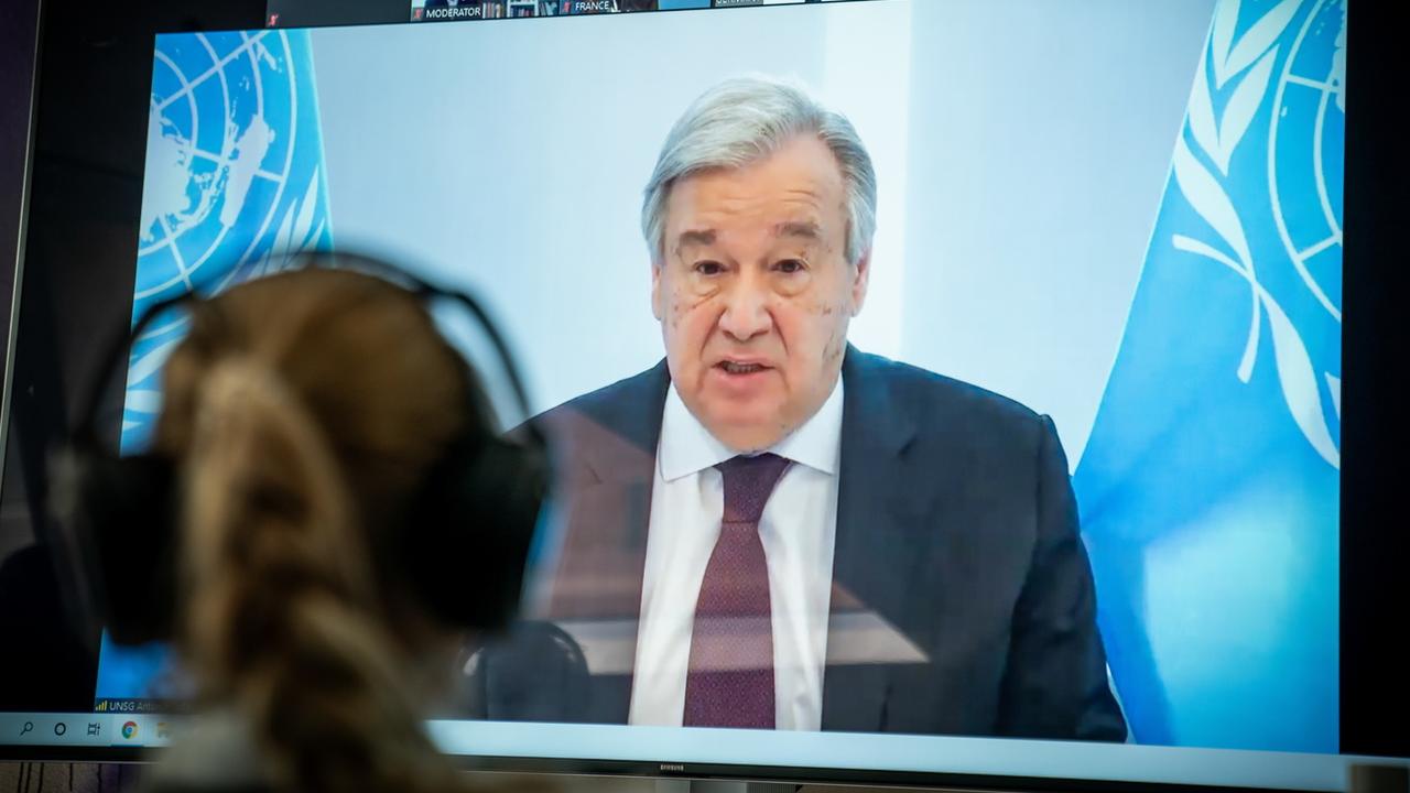 Le secrétaire général de l'ONU Antonio Guterres. [Pool/EPA/Keystone - Michael Kappeler]
