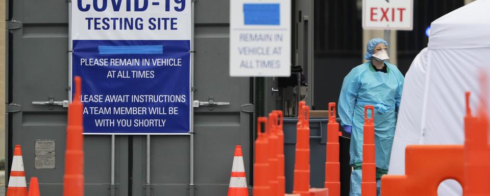 Poste destiné aux tests du Covid-19 dans un hôpital de Park Ridge (illinois). [AP/Keystone - Nam Y. Huh]