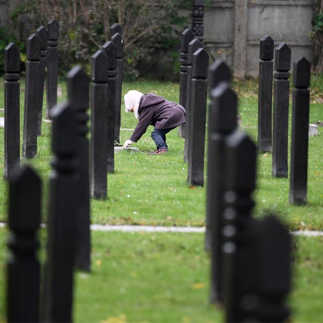 Une petite fille dépose des fleurs sur les tombes des victimes de la répression sanglante du 4 novembre 1956 en Hongrie. [AFP - ATTILA KISBENEDEK]