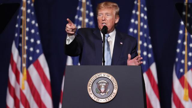 Donald Trump durant une conférence de presse. [AP Photo/Keystone - Lynne Sladky]