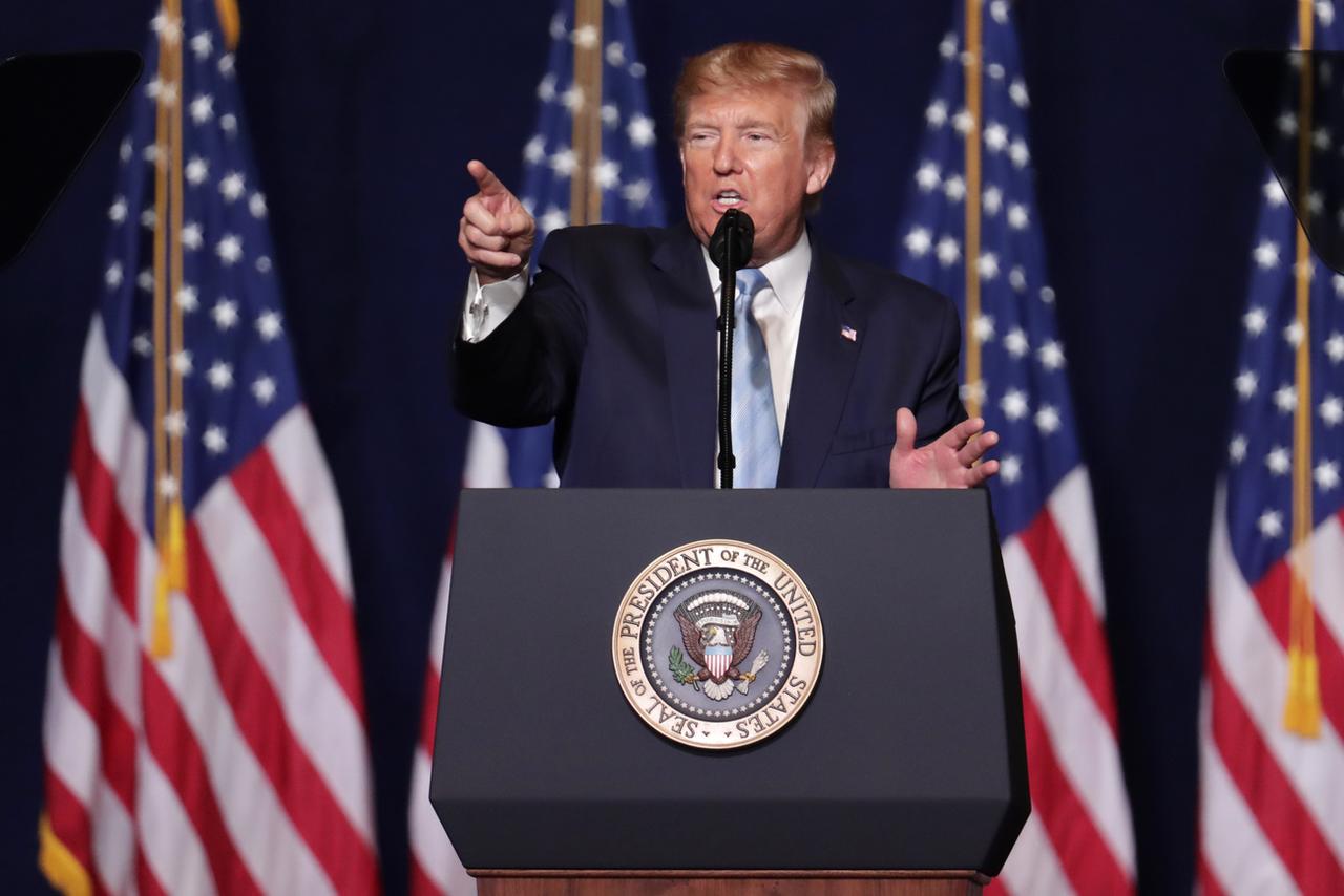 Donald Trump durant une conférence de presse. [AP Photo/Keystone - Lynne Sladky]