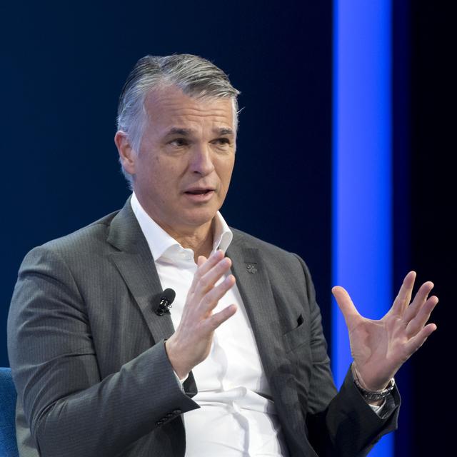 L'ex-CEO d'UBS, Sergio Ermotti, va présider Swiss Re. Image datant de janvier 2019. [Keystone - Laurent Gillieron]