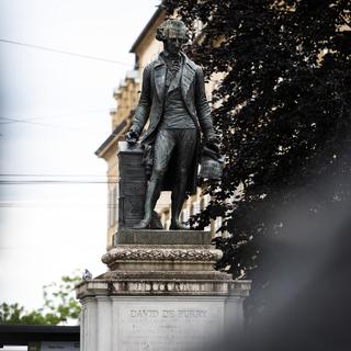 Une vue de la statue de David de Pury le mercredi 10 juin 2020 a Neuchâtel. [Keystone - Leandre Duggan]