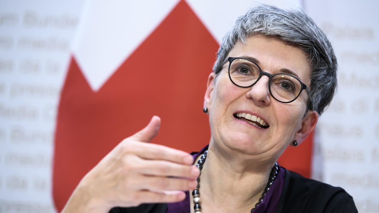 La directrice de Fedpol, Nicoletta della Valle, lors d'une conférence de presse à Berne en août 2019. [Keystone - Anthony Anex]