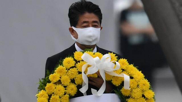 Le Premier ministre japonais Shinzo Abe lors de la principale cérémonie du souvenir à Hiroshima, le jeudi 6 août 2020. [The Yomiuri Shimbun/AFP - Taketo Oishi]