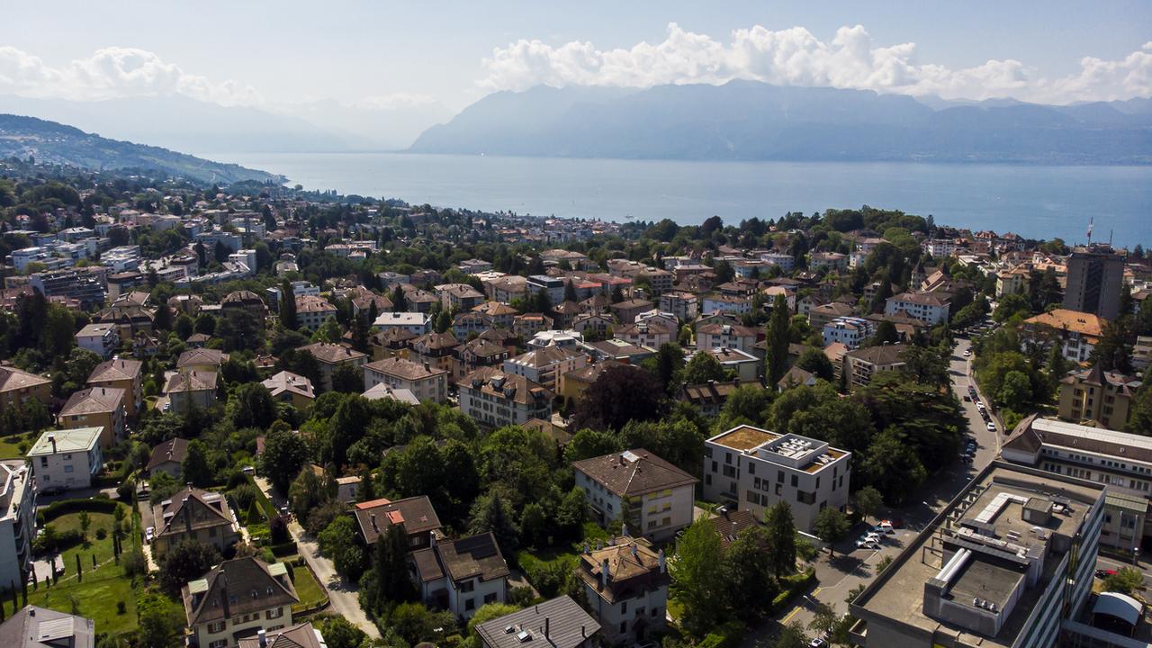 Une vue aérienne de la ville de Lausanne, prise le 14 juillet 2019. [Keystone - Leandre Duggan]