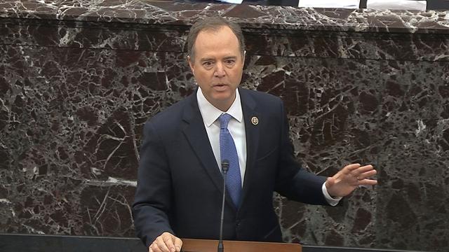 Adam Schiff, qui dirige l'équipe des procureurs démocrates, s'exprime devant le Sénat, ce 30 janvier 2020. [Senate Television via AP]