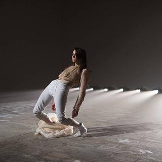 Lisa Tatin dans "Sunbathing In My Tears" à la Ferme-Asile à Sion. Direction: Julie Beauvais, électronique: Dragos Tara (2017). [A. Fournier]