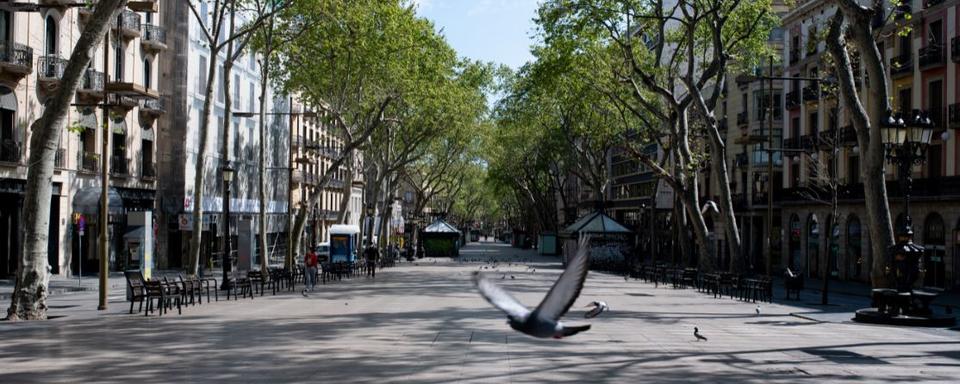 3 avril: les populeuses Ramblas de Barcelone vidées de leurs badauds. [afp - Adria Puig / Anadolu Agency]