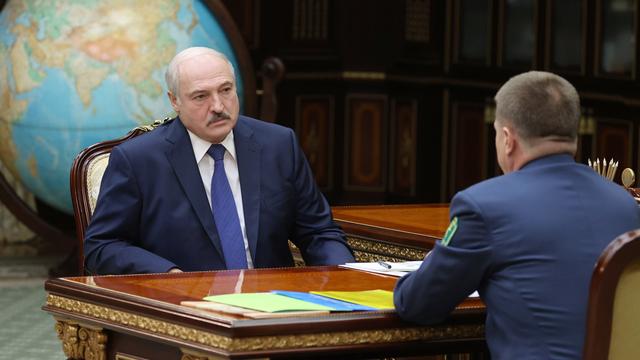 Le président bélarusse Alexandre Loukachenko à Minsk, le 5 octobre 2020. [Keystone/Belta Pool - Maxim Guchek]