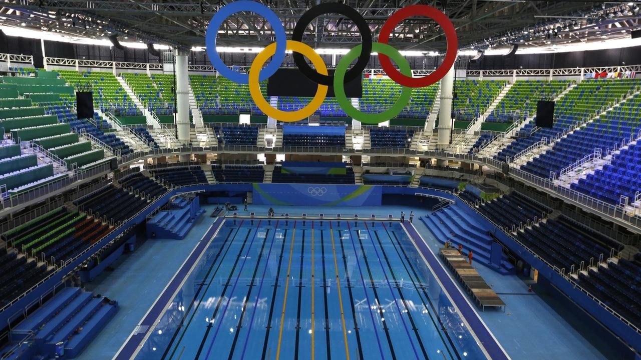 La piscine du parc olympique de Barra da Tijuca. [Keystone - Barbara Walton]