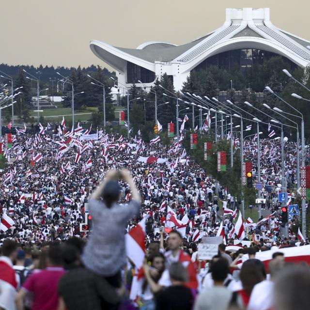 Les manifestations en Biélorussie, le 30 août 2020. [Keystone/AP Photo]