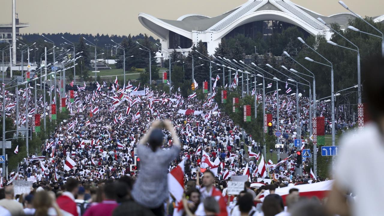 Les manifestations en Biélorussie, le 30 août 2020. [Keystone/AP Photo]