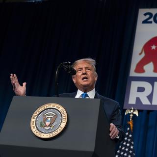Donald Trump a fait le déplacement à Charlotte au premier jour de la convention républicaine. [Keystone - AP Photo/Evan Vucci]