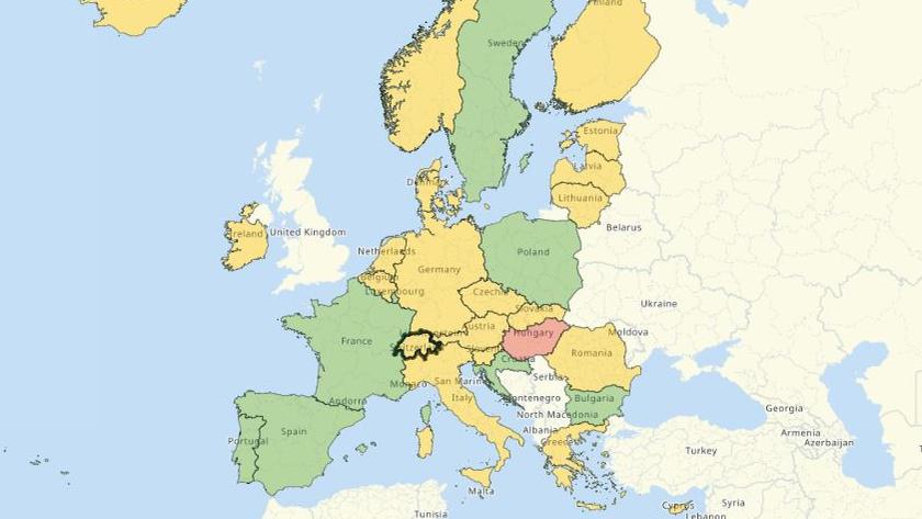 Le Centre européen de prévention et de contrôle des maladies (ECDC) mettra à jour la carte commune des pays européens par couleurs en fonction des taux de contamination au Covid-19. [https://reopen.europa.eu]