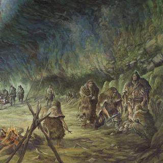 Reconstitution de l’enterrement de l’enfant par des Néandertaliens à La Ferrassie. 
Img avec Cp CNRS
Emmanuel Roudier
CNRS [CNRS - Emmanuel Roudier]