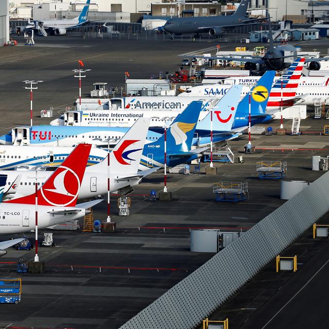 Plusieurs avions 737 MAX cloués au sol à l'aéroport de Seattle, aux Etats-Unis, en mars 2019. [Lindsey Wasson]