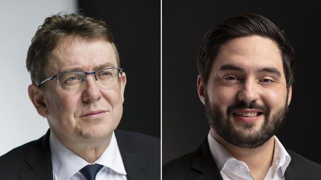 Les conseillers nationaux Albert Rösti et Cédric Wermuth. [Keystone - Gaëtan Bally]
