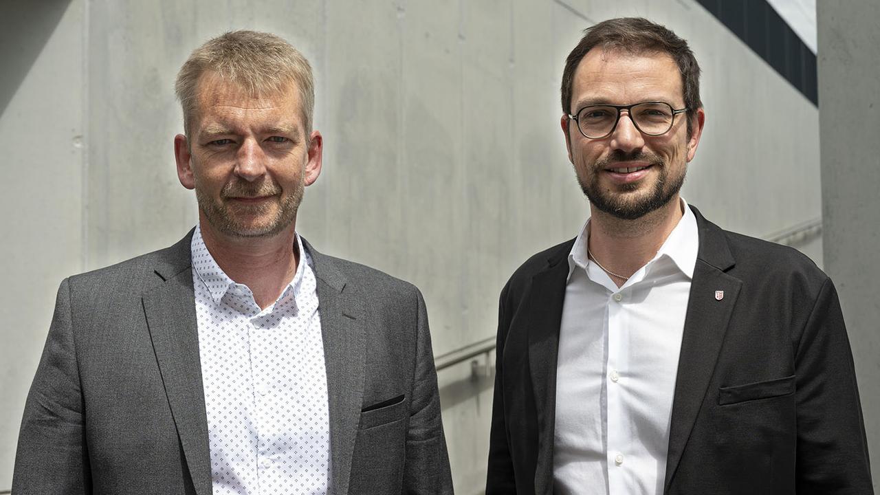 Les deux candidats démocrates-chrétiens Stéphane Babey (gauche) et Martial Courtet. [PDC Jura]