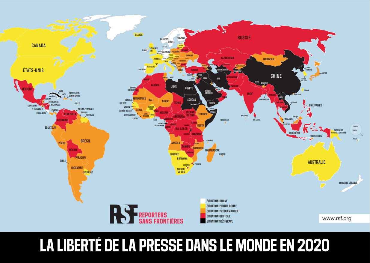 LA LIBERTÉ DE LA PRESSE DANS LE MONDE EN 2020 [rsf.org]