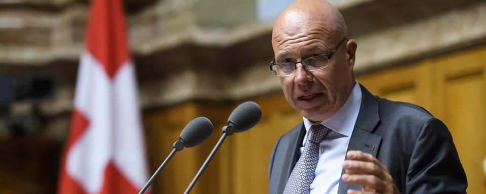 Fabio Regazzi, conseiller national PDC tessinois, président désigné de l'USAM. Ici pris en photo à la session d'automne du Parlement, le 16 septembre 2019. [Keystone - Anthony Anex]