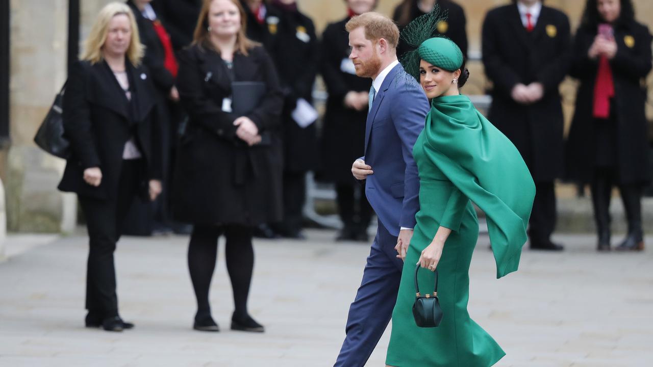 Le prince Harry et son épouse Meghan, duchesse de Sussex, à leur arrivée à l'arrivée à l'abbaye de Westminster à Londres, le 9 mars 2020. [Keystone - Frank Augstein]