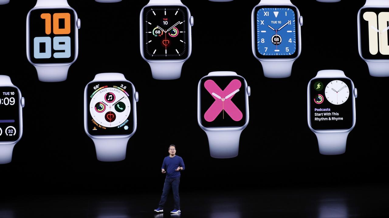 Stan Ng, le vice-président du marketing des produits Apple, dont l'Apple Watch, durant une conférence à Cupertino, le 10 septembre 2019. [Keystone/epa - John G. Mabanglo]