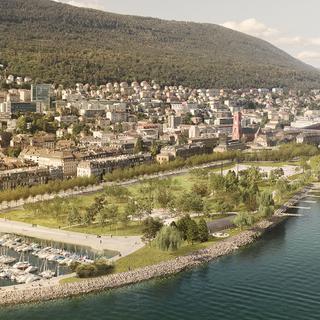 Le nouveau parc des Jeunes-Rives sera le trait d'union vert et bleu entre la vieille ville et l'université. [www.neuchatelville.ch]