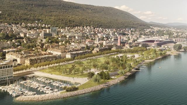 Le nouveau parc des Jeunes-Rives sera le trait d'union vert et bleu entre la vieille ville et l'université. [www.neuchatelville.ch]