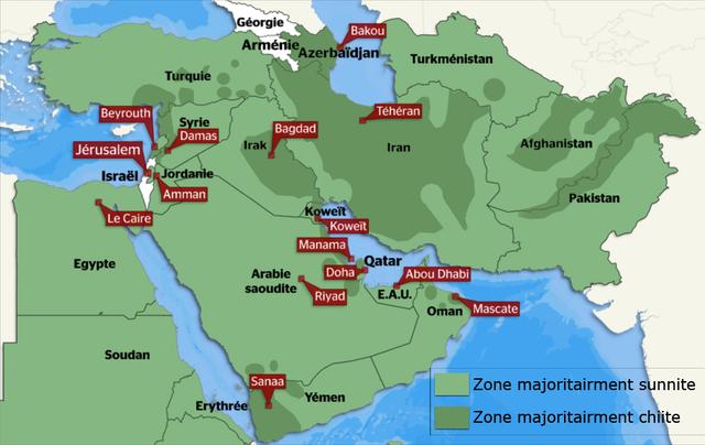 Les zones sunnites et chiites au Moyen-Orient en 2013.