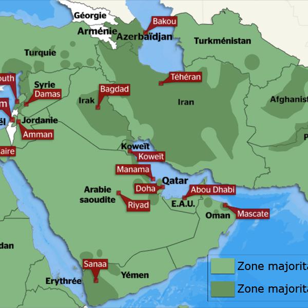 Les zones sunnites et chiites au Moyen-Orient en 2013.
