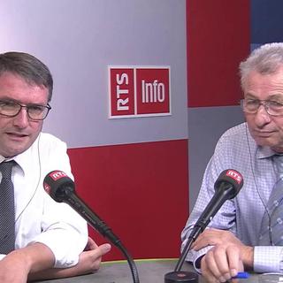 Christian Levrat, président du Parti socialiste, et Jean-Pierre Grin, conseiller national (UDC/VD). [RTS]