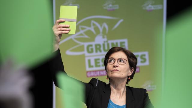 La présidente Regula Rytz, lors de l'assemblée des délégués des Verts, réunis le 25 janvier 2020 à Frauenfeld (TG).