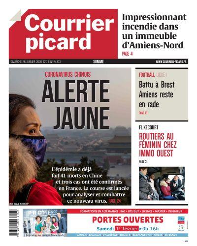 La une du "Courrier Picard" avec le titre "Alerte Jaune" a été jugé raciste par de nombreux internautes. Le journal a par la suite présenté ces excuses. [Courrier Picard/Twitter]