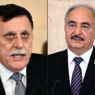 Le chef du Gouvernement d'union nationale libyen, Fayed al-Sarraj, et son rival, le maréchal Khalifa Haftar, homme fort de l'est du pays, doivent se rencontrer lundi à Moscou. [AFP/Tunisian Presidency - Fethi Belaid]