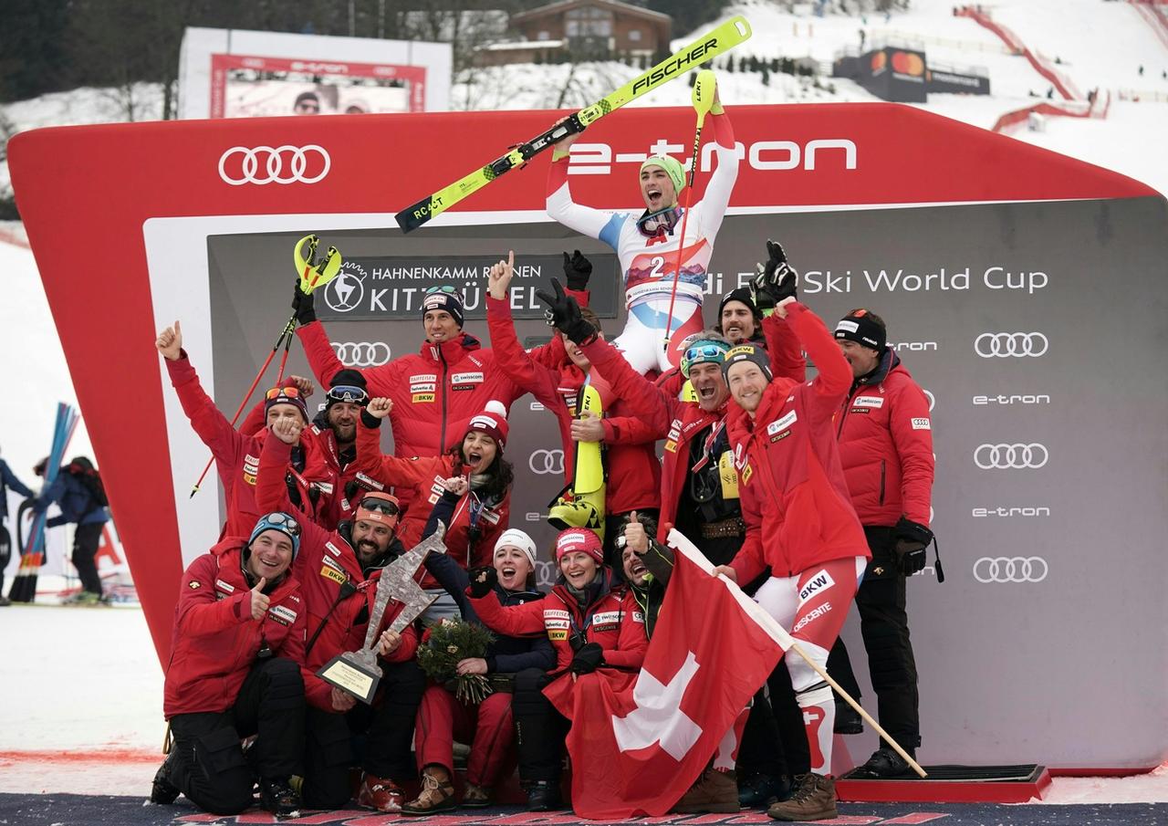 La joie du camp suisse à Kitzbühel. [KEYSTONE - Georg Hochmuth]