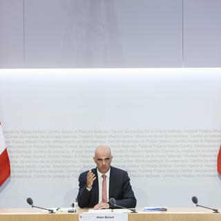 Alain Berset lors de la conférence de presse du 11 septembre 2020. [Keystone - Peter Klaunzer]