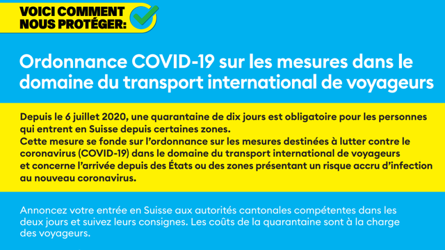 La Suisse a ajouté mercredi des pays à la liste de ceux au retour desquels une quarantaine est obligatoire [OFSP]