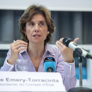 La présidente du Conseil d'Etat genevois Anne Emery-Torracinta. [Keystone - Martial Trezzini]