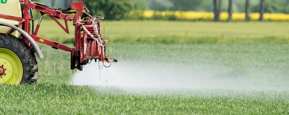 Un tracteur épand des pesticides. [DPA/Keystone - Patrick Pleul]