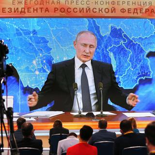 Vladimir Poutine lors de sa conférence de presse annuelle du 17 décembre 2020. [AP Photo/Keystone - Alexander Zemlianichenko]