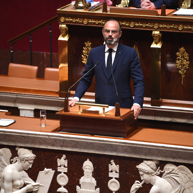 Edouard Philippe à l'Assemblée nationale, à Paris, 28.04.2020. [Pool/EPA/Keystone - David Nivière]