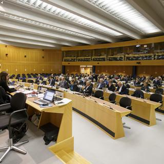 Vue de la salle où siège le Conseil municipal de Genève, ici en novembre 2018. [Keystone - Salvatore Di Nolfi]