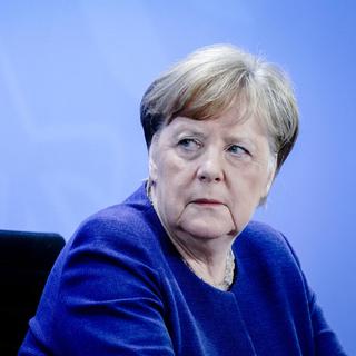 Angela Merkel, lors d'une conférence de presse, le 30 avril 2020. [Keystone - DPA/Kay Nietfeld]