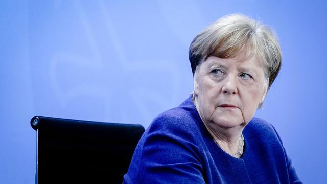 Angela Merkel, lors d'une conférence de presse, le 30 avril 2020. [Keystone - DPA/Kay Nietfeld]