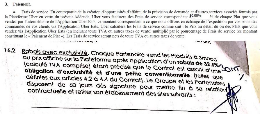 Les commissions, nommées « rabais » dans le contrat de Smood et « frais de service » dans celui d’Uber Eats, se situent selon les restaurants entre 30 et 40% [RTS - Ainhoa Ibarrola]