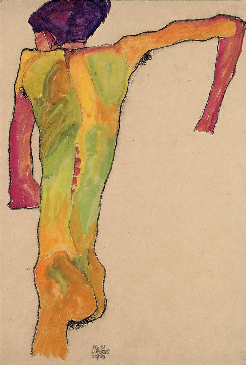 "Nu de dos, prenant appui sur ses bras" de Egon Schiele, 1910. [mcba.ch - Leopold Museum, Wien/Manfred Thumberger]