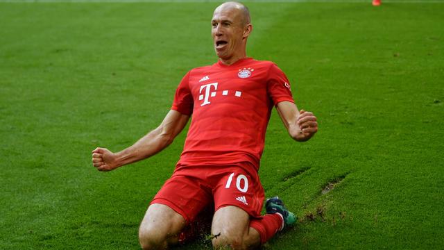 Arjen Robben, tout à sa joie lors du dernier match de sa "première carrière", le 18 mai 2019 [EPA - PHILIPP GUELLAND]